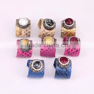 Fashion Agate, Turquoise Gemstone Snakeskin Rings, With Crystal Zircon Paved Charm Jewelry Finger Druzy Ring thumbnail-1