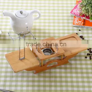 Luxury/Europeanism Bamboo Material Coffee Tea Set Holder With Stainless Steel Rack thumbnail-3