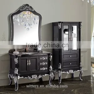 Antique Bathroom Vanity Black With Silver Carving WTS324 thumbnail-1