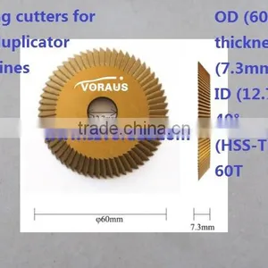 Milling Cutters for Key-duplicator Machines OD (60mm) Thickness (7.3mm) ID (12.7mm) (HSS-TiN) 60T thumbnail-1