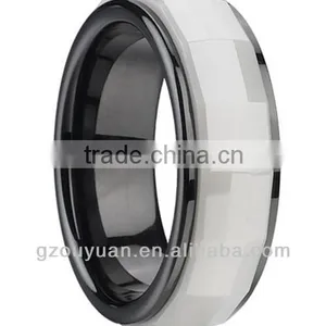 Men's and Women's Black and White Ceramic Wedding Band Ring thumbnail-1