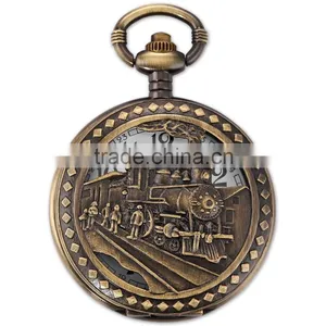 Bronze Steam Train Men Analog Necklace Chain Pocket FOB Quartz Watch thumbnail-1