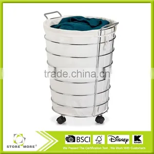 Steel Canvas Rolling Laundry Hamper, Chrome thumbnail-1