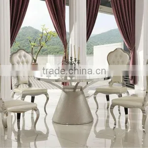 TH379 Round Shape Glass Top Dining Table and Chairs thumbnail-2