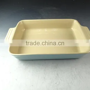 Hot Wholesale Blue Glazed Ceramic Bake Plate With Handles for Daily Use Stock thumbnail-2