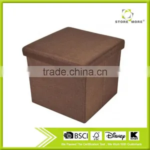 Brown Stain Resistant Folding Polyester Linen Storage Ottoman thumbnail-1