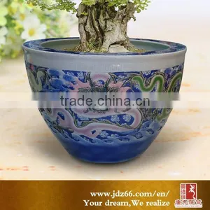 Modern Design Excellent Quality Engraved Dragon Hand Painted Ceramic Pottery Big Vat for Decoration thumbnail-1