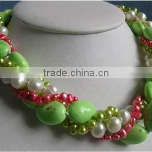 4rows Turquoise Pearl Necklace thumbnail-1