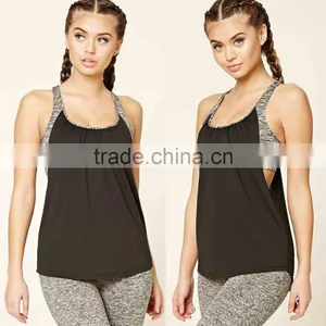 Bodybuilding Clothing Women Round Neck Ruched Back Mesh Knit Athletic Racerback Active Sports Bra Tank Drop Armhole Tank Top thumbnail-1