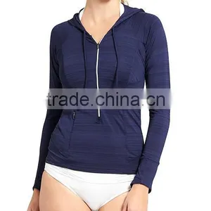 Custom Rash Guard New Design Super Soft Quick Recycled Sun Protection Nylon Solid Long Sleeve Zipper Blank Rash Guard thumbnail-2