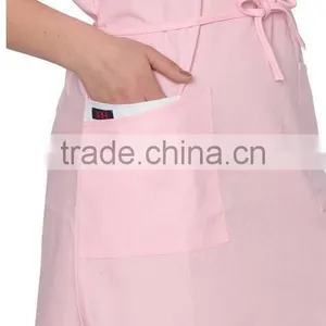 Custom Women Workwear A Line Scrub Casual Pink Soft Dress Short Sleeve Nurse Uniform With Waist Drawstring In Hospital Wear thumbnail-2