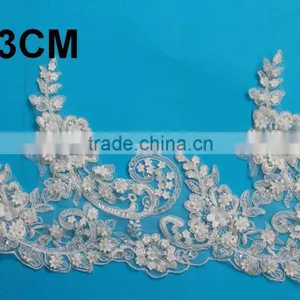 New Border Design Embroidered Lace 3d Flower Trim for Bridal Dress thumbnail-1