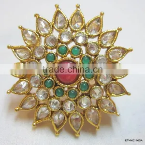 POLKI Crystal GOLD COCKTAIL FINGER Ring thumbnail-1