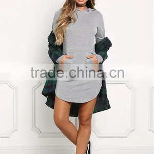 MGOO 2017 New Arrival 100% Cotton Jersey Long Sweater Heather Grey Hooded Split Fashion Long Sleeves Hoodies thumbnail-2