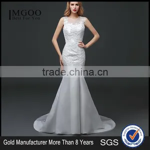 MGOO Hot Sale Customised Mermaid White Lace Wedding Dress Sleeveless Sexy Bridal Dress Underwear 100 Usd Dress thumbnail-1
