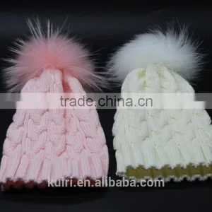 Children Fur Pompom Hat Baby Boys Girls Winter Beanie Hats Wool Knitted Caps For Kids 2016 Hot Sale thumbnail-1
