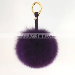 Myfur Fashion Metal Keychain Fox Rabbit Fur Ball Crystal Pom Pom Keychain for Bag thumbnail-3