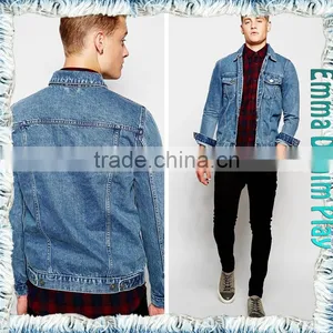Mens Punk Spike Studded Shoulder Blue Denim Jacket thumbnail-3