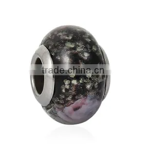 Lampwork Glass European Style Large Hole Beads Round Pattern Multicolor With 304 Stainless Steel Silver Tone Core thumbnail-1