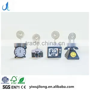 Novel Cute Clock Camera TV Telphone Shape Name Card Paper Photo Clips Stand Holder Resin Craft for Logo Custom thumbnail-1