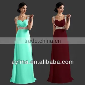 Hot Selling Ladies Long Elegant Dress Blue Chiffon Rhinestone Prom Dresses 2014 thumbnail-3