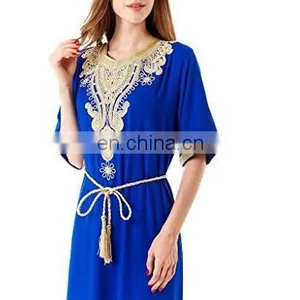 Embroidery Gown With Belts Rayon Soft and Comfortable Plain Abaya Muslim Dresses(Mu052001) thumbnail-4