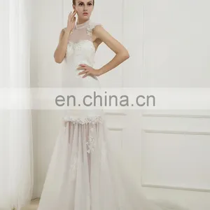 EB2596 Newest Arrival Beautiful Applique Short Wedding Dress With Long Tulle Transparent Skirt thumbnail-1