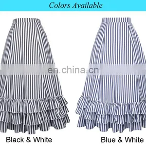 Belle Poque Retro Vintage Gothic Style Blue & White Stripes Bustle Skirt BP000354-2 thumbnail-6