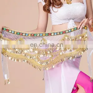 High Quality Organza Gold Coin Belly Dance Hip Scarf With Gradient Color Y-2053# thumbnail-1