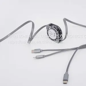 USB Cable LOGO Printed Stretch One Tow Three Data Cable Type-c Customized 2a Three-in-one Charging Cable Android Apple Universal Quick Charging Cable thumbnail-5