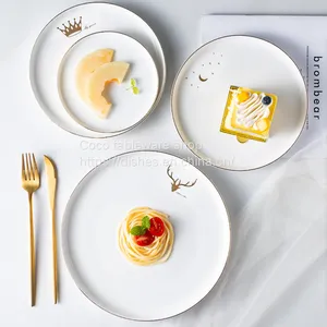 Nordic Cuisine Steakplate Painted Gold Edge Tableware Ceramic Fruit Plate for Household Creative Small Luxury Light Luxury thumbnail-1