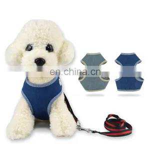 Dog Safety Vest Harness Pet Dog Adjustable Cute Design Chest Strap Breathable Jean Dog Chest Harness thumbnail-1