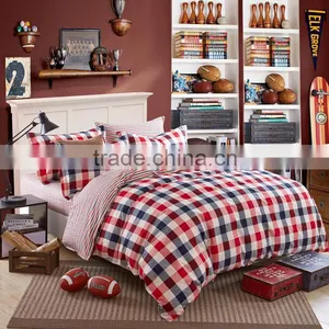Best Selling Bright Color Bed Cover Quilt Red Plaid Print New Bedroom Set 100%cotton Kids Duvet Cover Set thumbnail-1