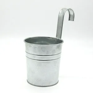 Galvanized Metal Hanging Planter Bucket With Hook, Iron Flower Pot for Balcony Railing Garden Decoration thumbnail-1