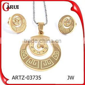 Earring & Necklace Women Circle Pendant Jewelry Set Stainless Steel Jewelry thumbnail-1