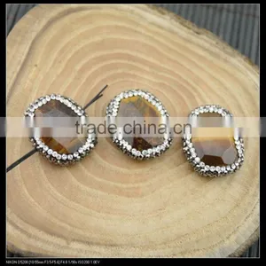 Wholesale LFD-0031B Druzy Tiger's Eye Stone Pave Rhinestone Crystal Connector Beads For Making Bracelet thumbnail-2