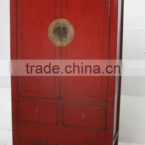 Antique Chinese Red Lacquer Wedding Wardrobe thumbnail-1