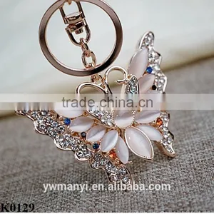 High Quality Rhinestone Butterfly Jewelry Keychain Women Key Holder Chain Ring Car Bag Pendant Charm For Wholesale K0129 thumbnail-2
