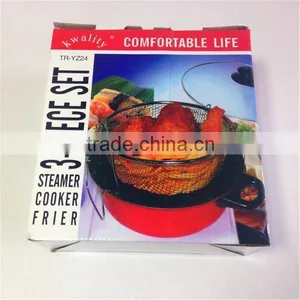 Frying Pan 3 Pieces Sets Stockpot Metal Frying Basket Net With Glass Lid thumbnail-3
