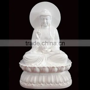 White Stone Carvsing Sitting Buddha Sculpture thumbnail-1