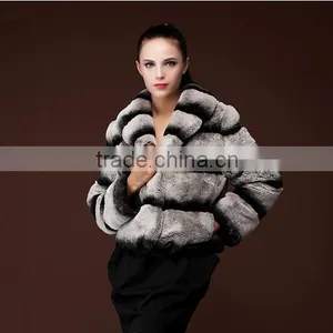 Rex14007 Chinchilla Rex Rabbit Coat Women Long Sleeves thumbnail-1