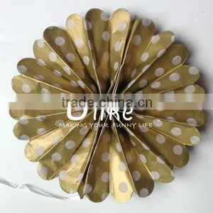 Golden Polka Dot Paper Fan Double Used Paper Pinwheels Fan and Pom Poms Flowers Decorate Graduation Party thumbnail-1