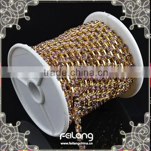 Light Amethyst Rhinestone Cup Chain Golden Claw,MOQ 50m Paypal Accepted,sparse Chain,crystal Rhinestone Chain thumbnail-1