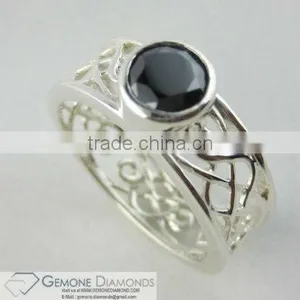 NATURAL BLACK AND WHITE DIAMOND EXCELLENT DESIGNER WEDDING SILVER RING thumbnail-1