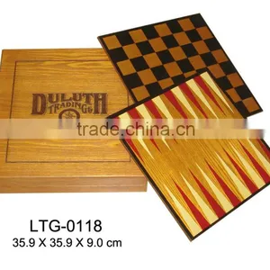 Promotional Handmade Wooden Backgammon Checkers Chess Game Set thumbnail-1