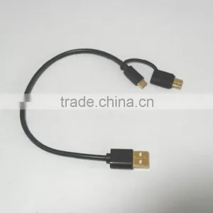 USB Type C Cable 2 in 1 Micro USB With Type C Adapter Convertor Reversible Charging&Sync Cable (3Ft, Black) thumbnail-4