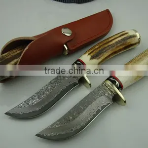OEM Damascus Blade Hunting Knife With Antlers Handle thumbnail-1