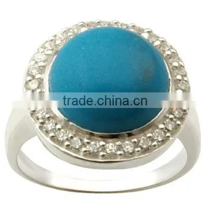 925 Sterling Silver Turquoise Ring, Silver Gemstone Ring, Cz With Gemstone Ring Supplier thumbnail-1