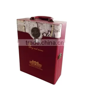 The Latest Design Luxury High Quality Wooden Wine Box for Two Bottles With Leather Surface thumbnail-1