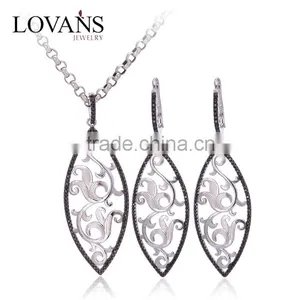 Black Spinel Silver Bridal Jewelry Display Set E005 thumbnail-1